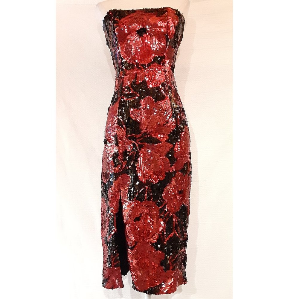NWT DRESS THE POPULATION BRYNN SEQUINNED FLORAL COCKTAIL MIDI DRESS SIZE S